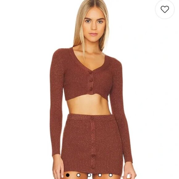 CAMILA COELHO Alena Brown Metallic Micro Cardigan size medium - Picture 1 of 4